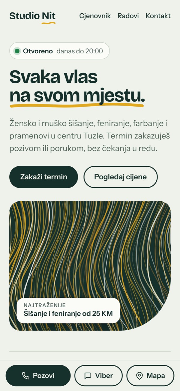 Početna strana primjera Studio Nit na telefonu